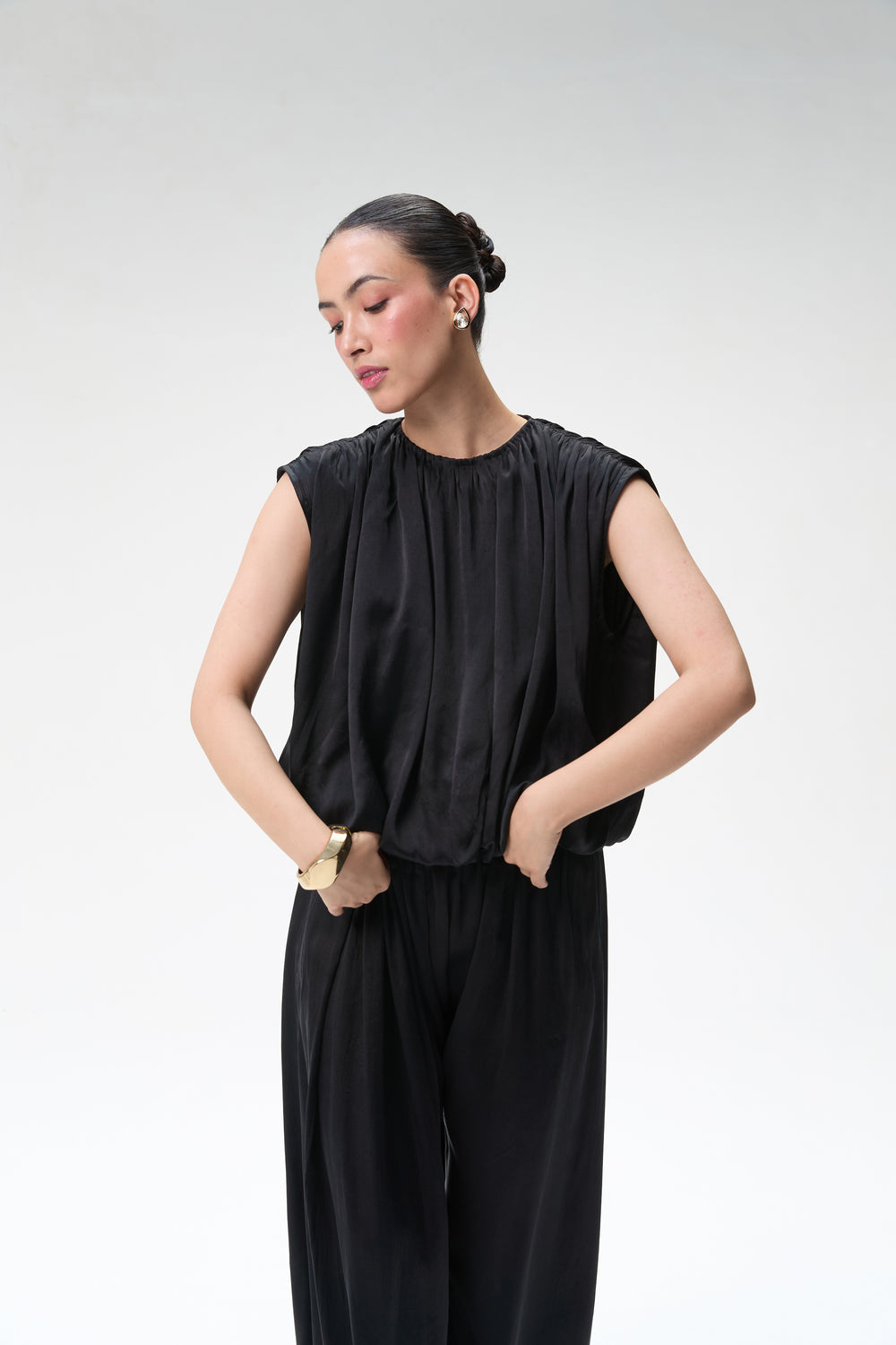Black Silk Balloon Top & Black Silk Balloon Pants