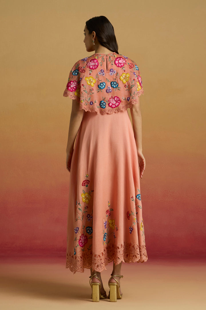 Apricot Cape Detail Flounce Dress