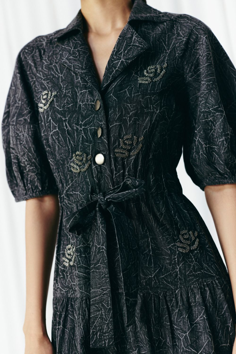 WASHED DENIM EMBELLISHED DRESS