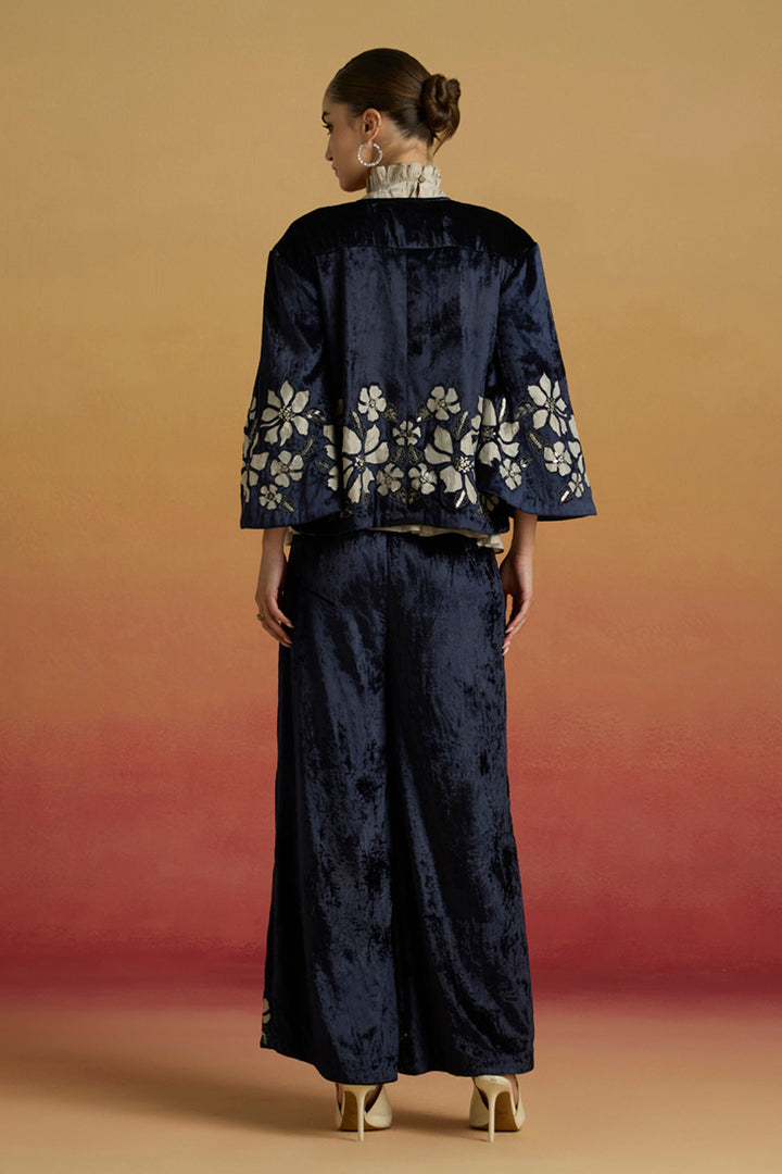 Indigo Contrast  Silver Applique Short Jacket