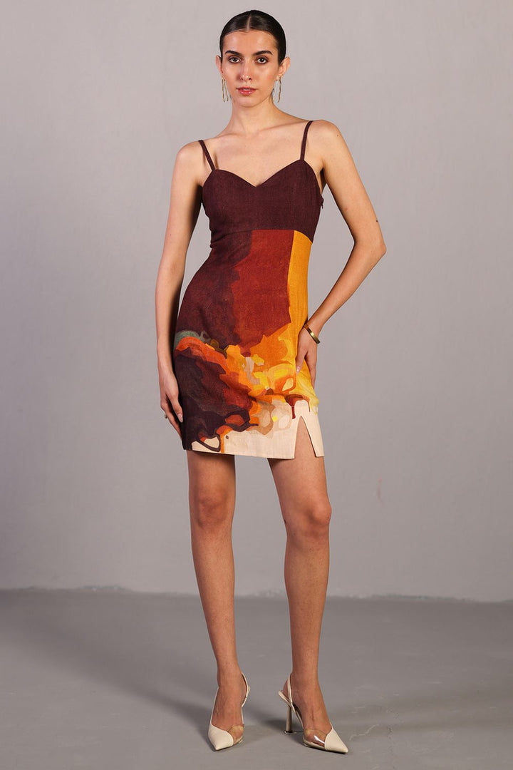 Diffuse brown & ochre short dress