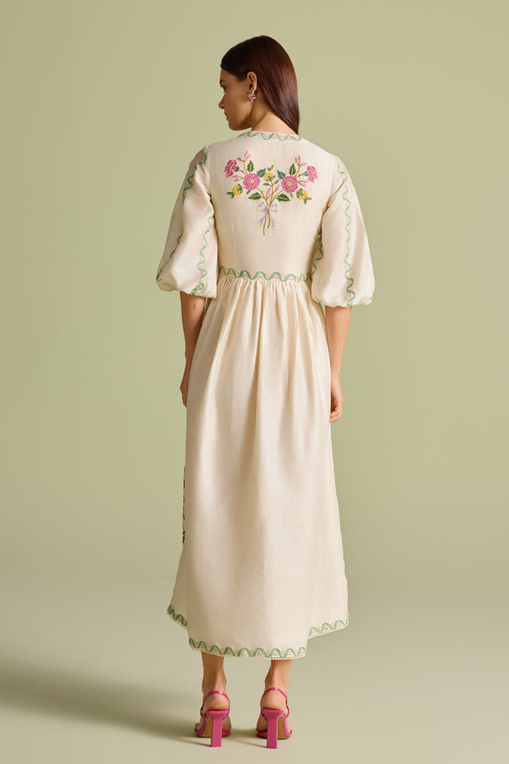 Ivory Floral Vines Midi Dress