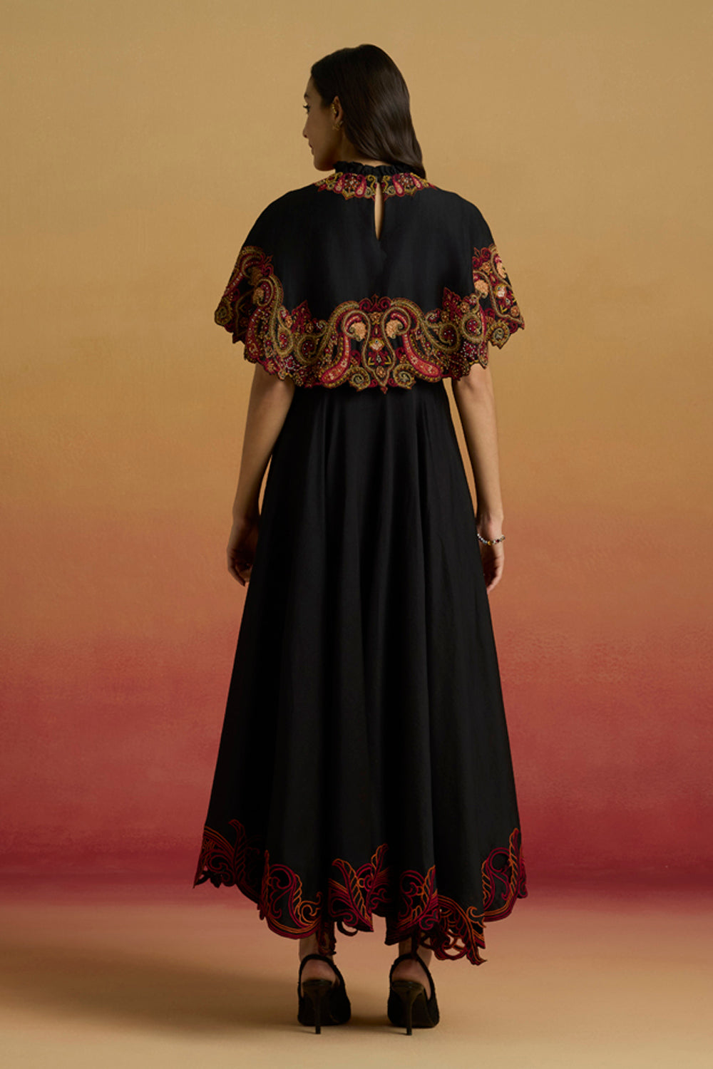 Black Cape Flounce Dress