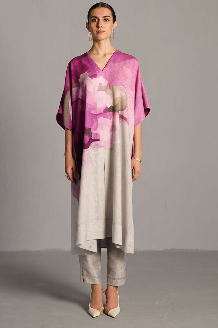 Diffuse beetroot & light grey kurta set