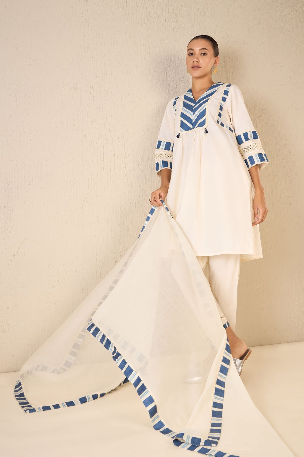 Meadow Stripes: Ivory Blue Stripe Cape Set