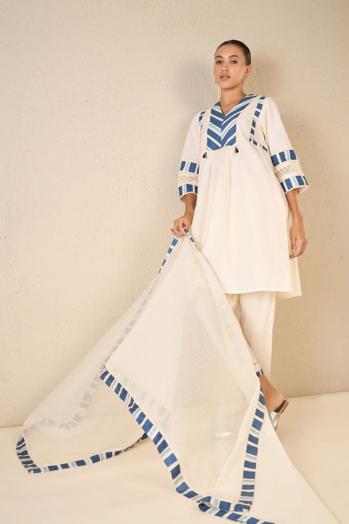 Meadow Stripes: Ivory Blue Stripe Cape Set