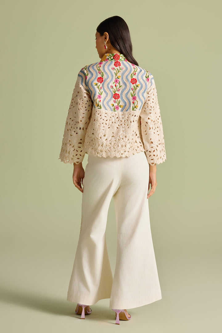Ivory Striped Florals Short Jacket