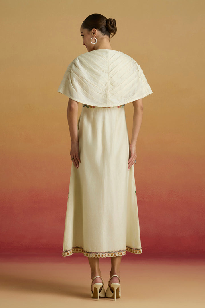 Ivory Pleated Midi Dress