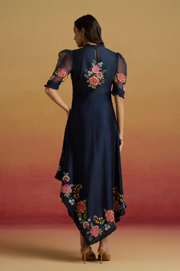 Indigo Floral Asymmetric Dress