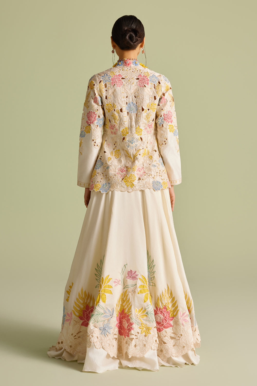 Ivory Pastel Embroiered Peplum Jacket