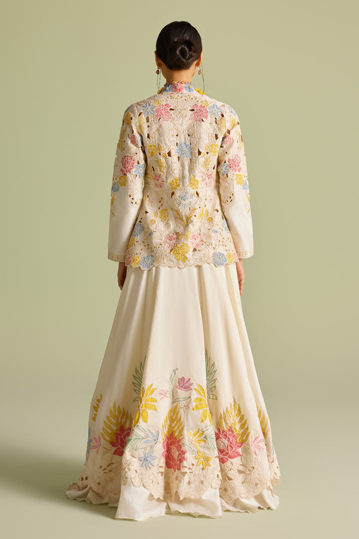 Ivory Pastel Embroiered Peplum Jacket