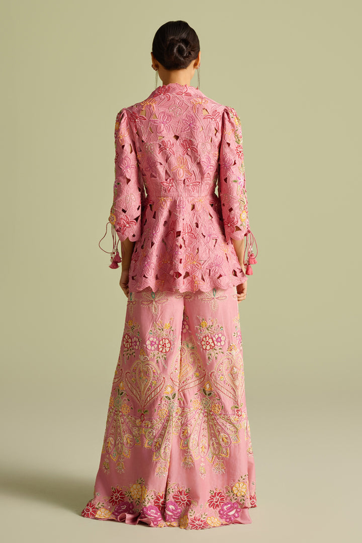 Pink Cutwork Peplum Jacket