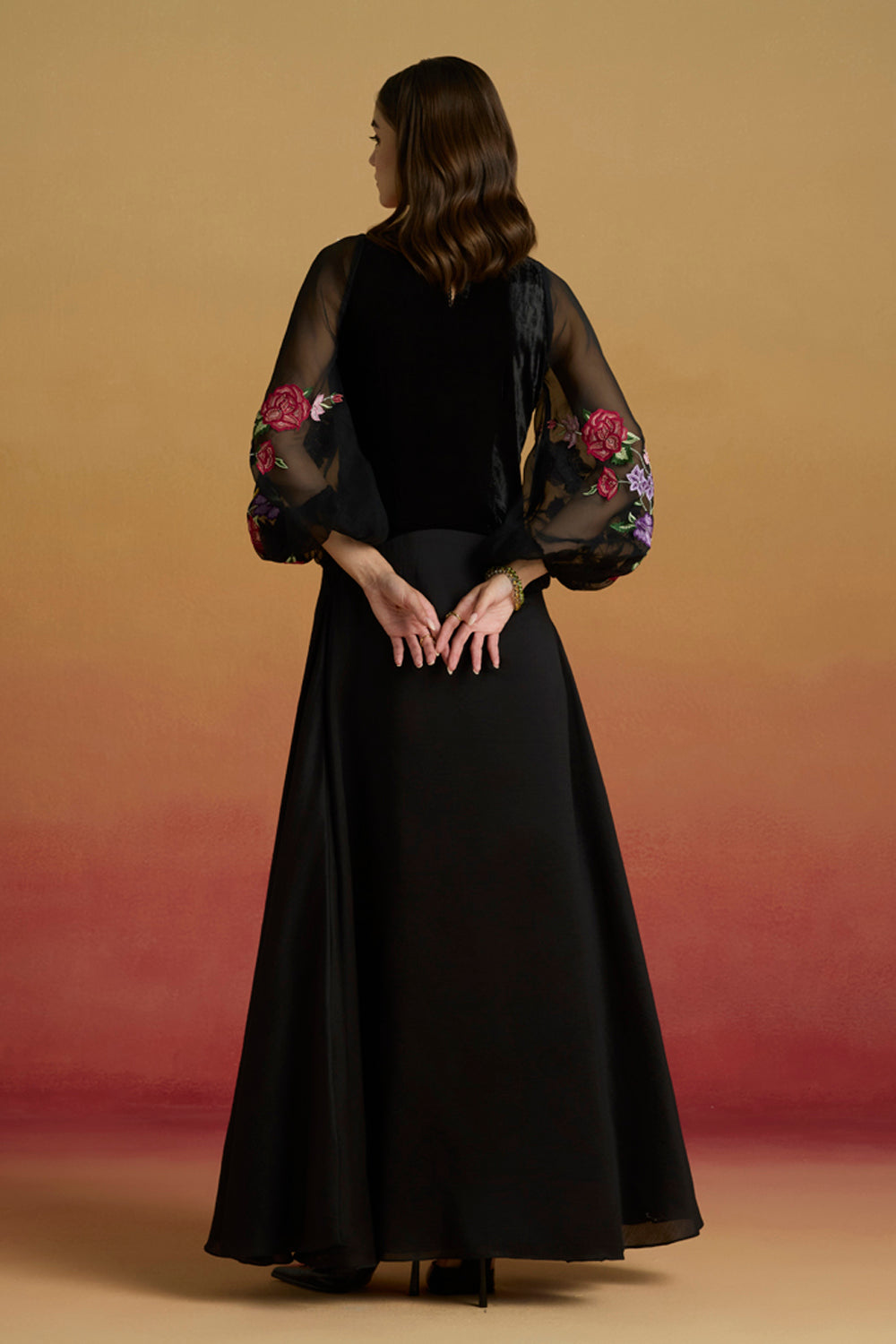 Black Contrast Paisley Flounce Dress