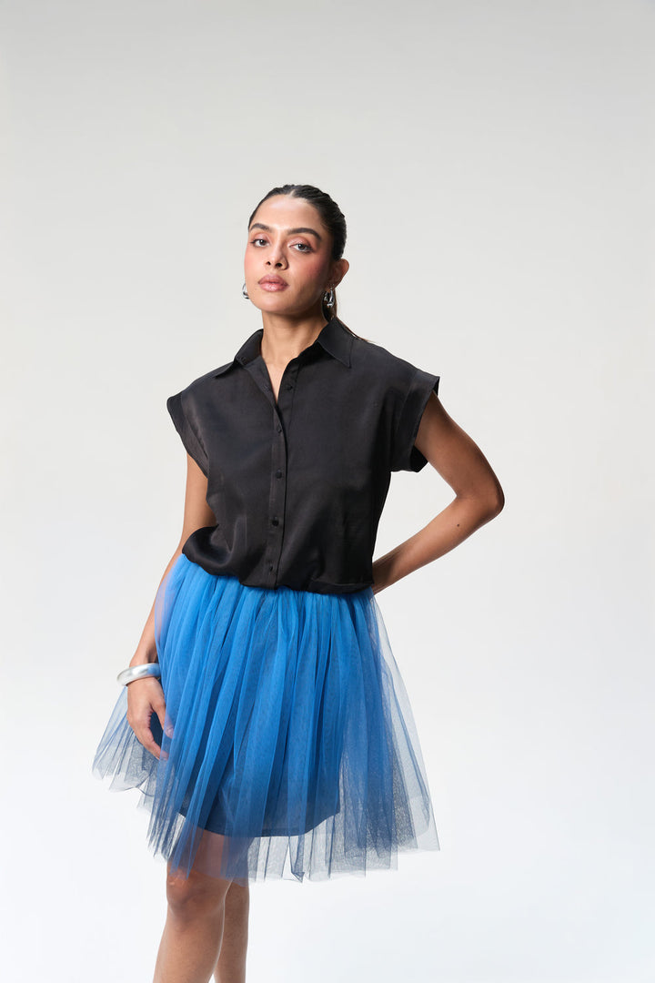 Black and Midnight Blue Shirt Dress