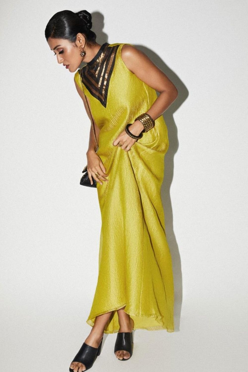 Lime Gold Tissue Maxi Dress