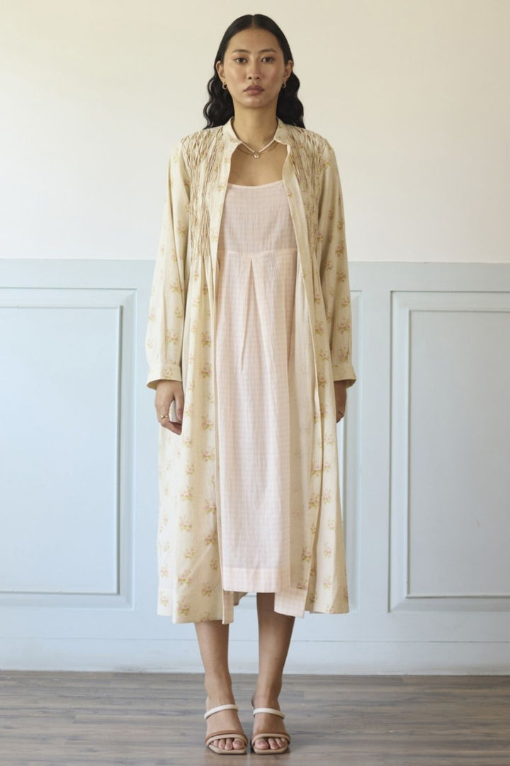 White & Pink Overlay/ Jacket With Dress