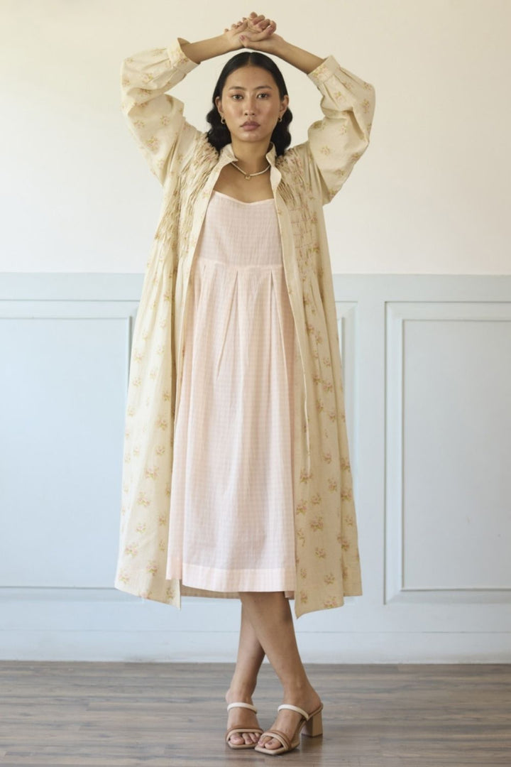 White & Pink Overlay/ Jacket With Dress