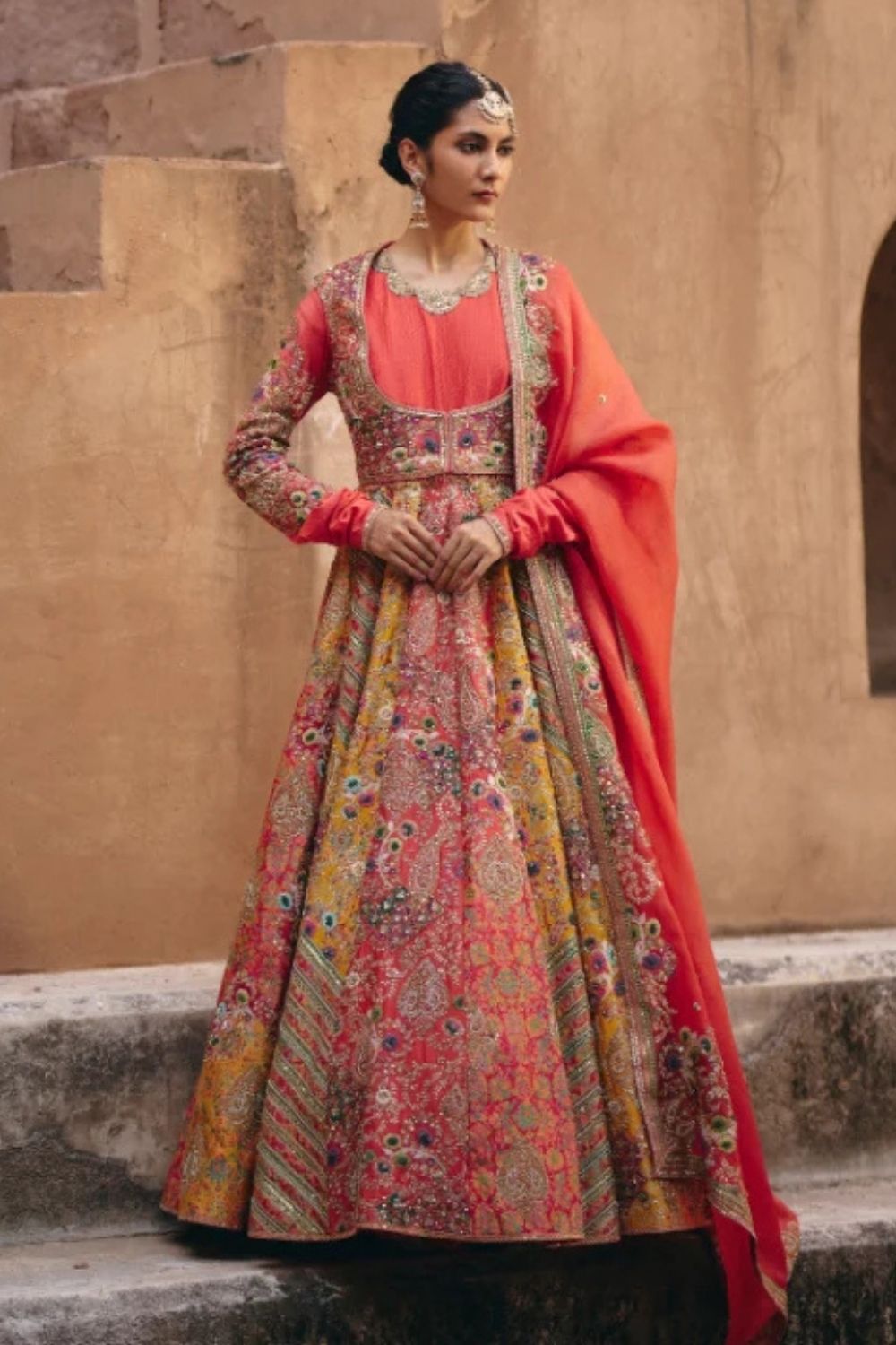 Gulrez 20 Chevron Kalidar With Organza Dupatta