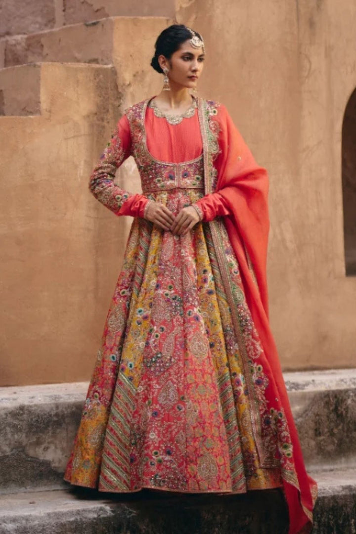 Gulrez 20 Chevron Kalidar With Organza Dupatta