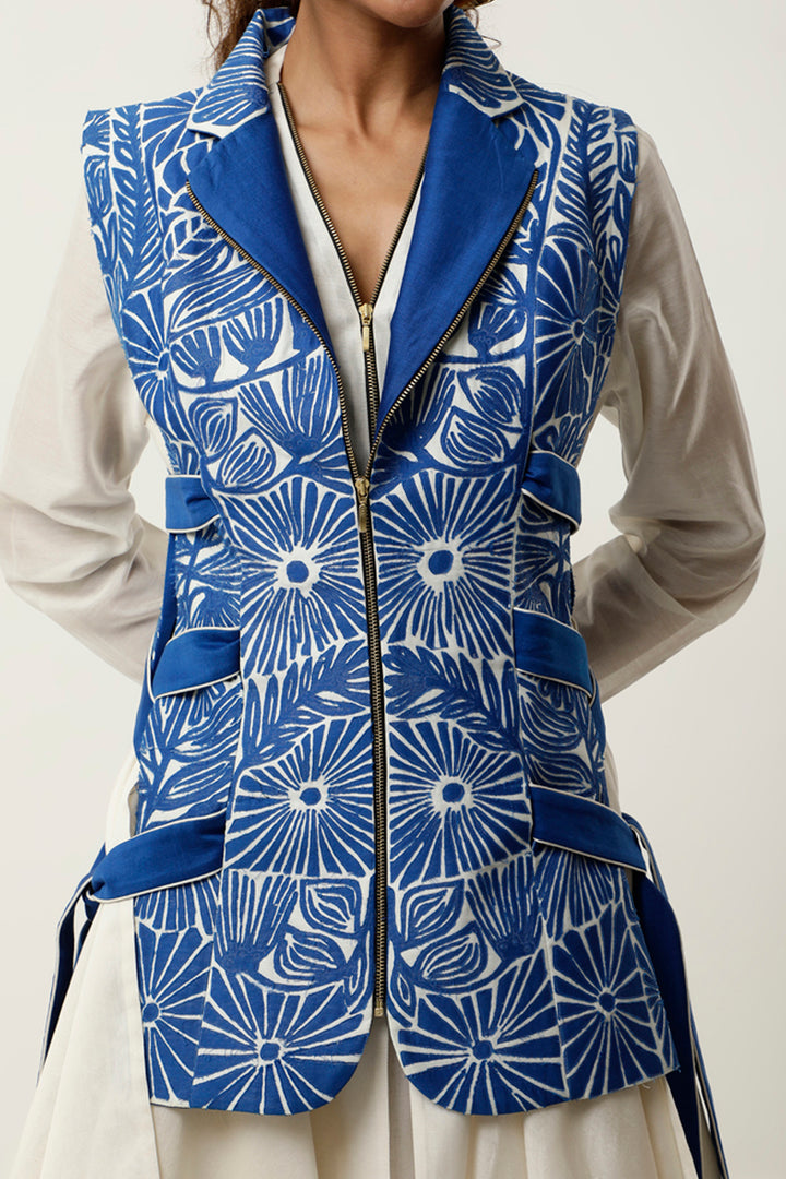 Ivory & Cobalt Blue Jacket Set