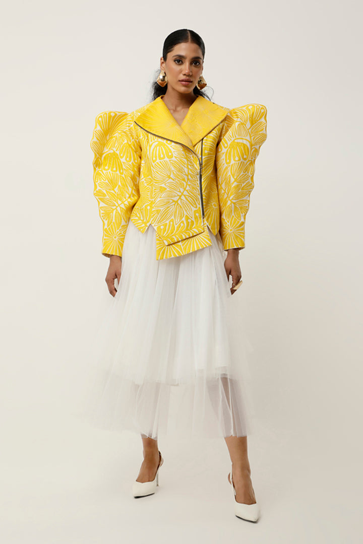 Yellow & Ivory Jacket With Tulle