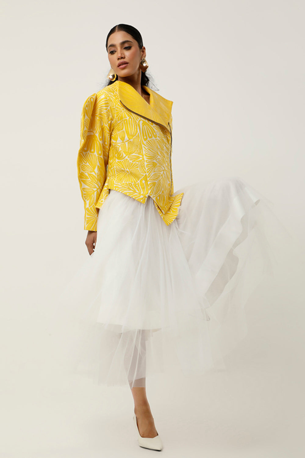 Yellow & Ivory Jacket With Tulle