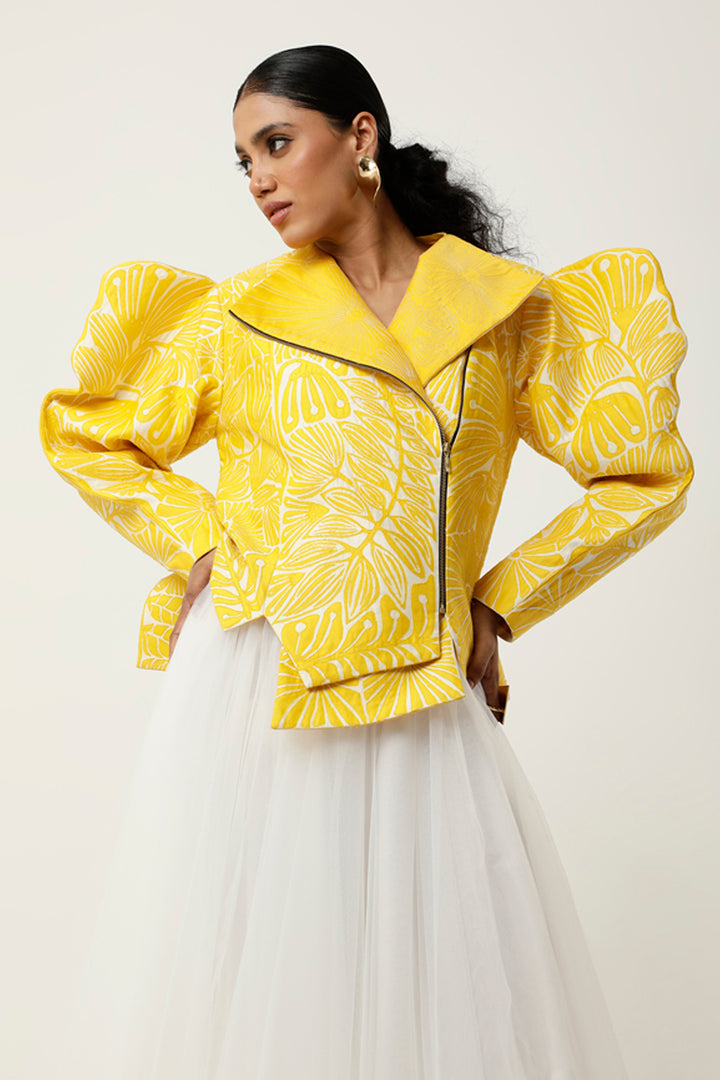 Yellow & Ivory Jacket With Tulle