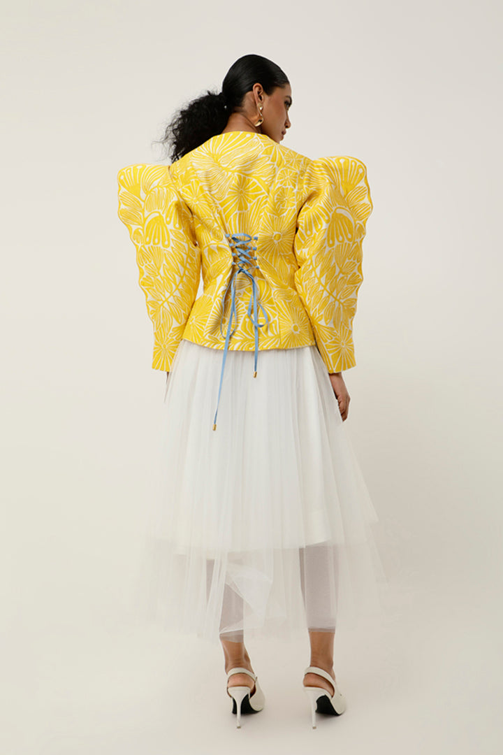 Yellow & Ivory Jacket With Tulle