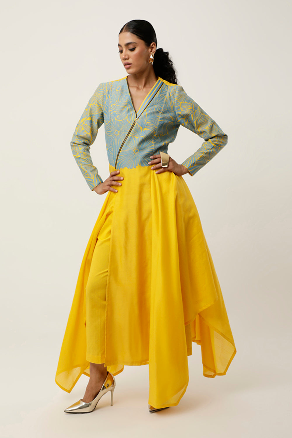 Yellow & Light Blue Kurta Set