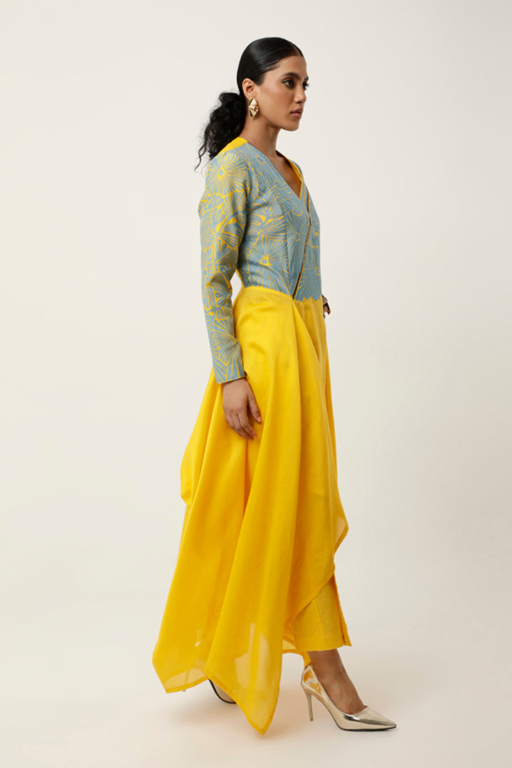 Yellow & Light Blue Kurta Set