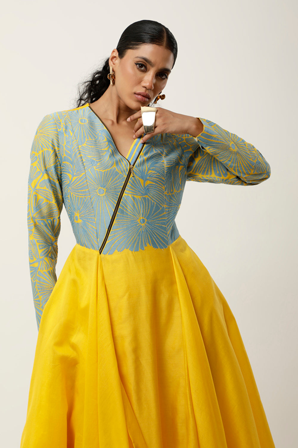 Yellow & Light Blue Kurta Set