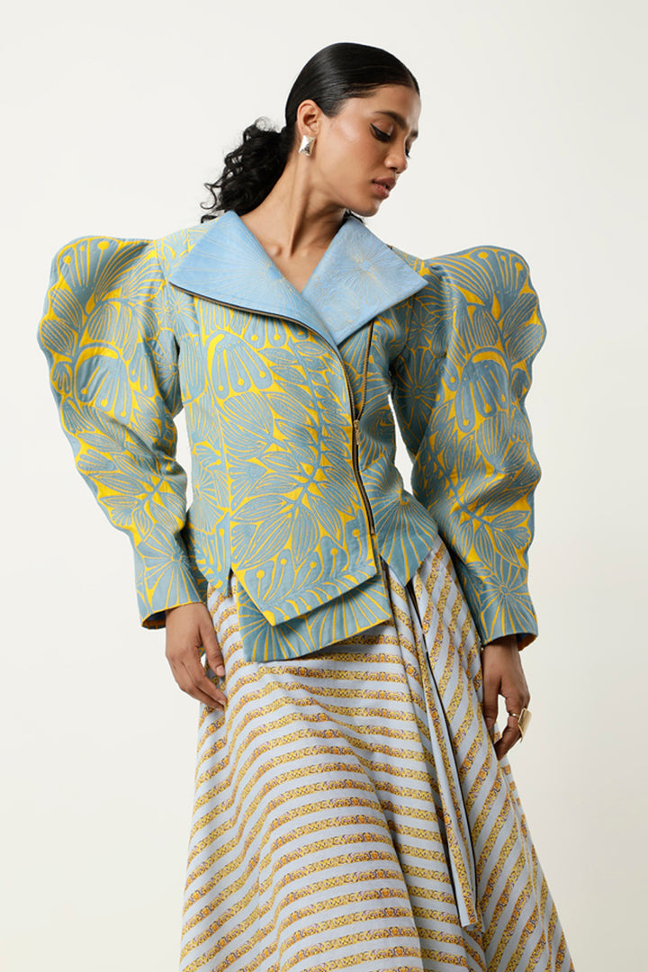 Yellow & Light Blue Jacket Set