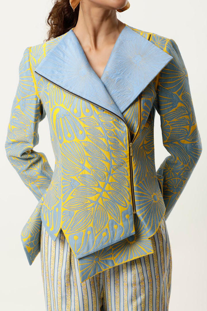 Yellow & Light Blue Jacket Set