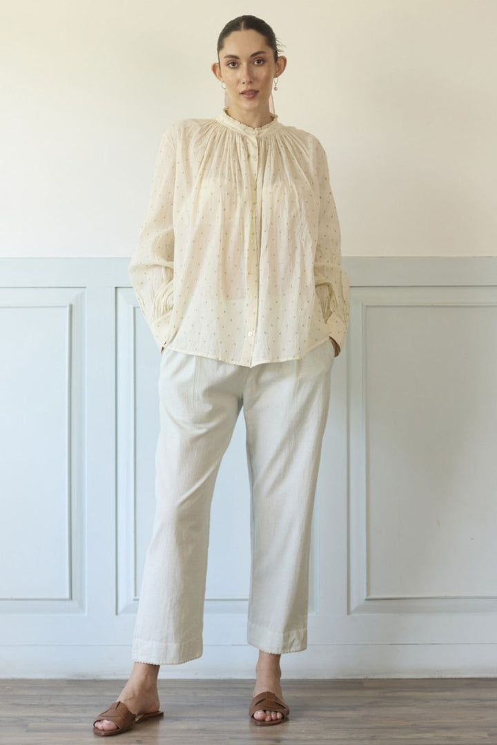 White & Green Gillet Shirt and Pants Set