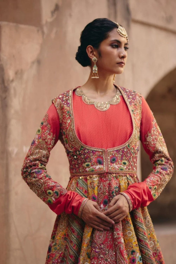 Gulrez 20 Chevron Kalidar With Organza Dupatta