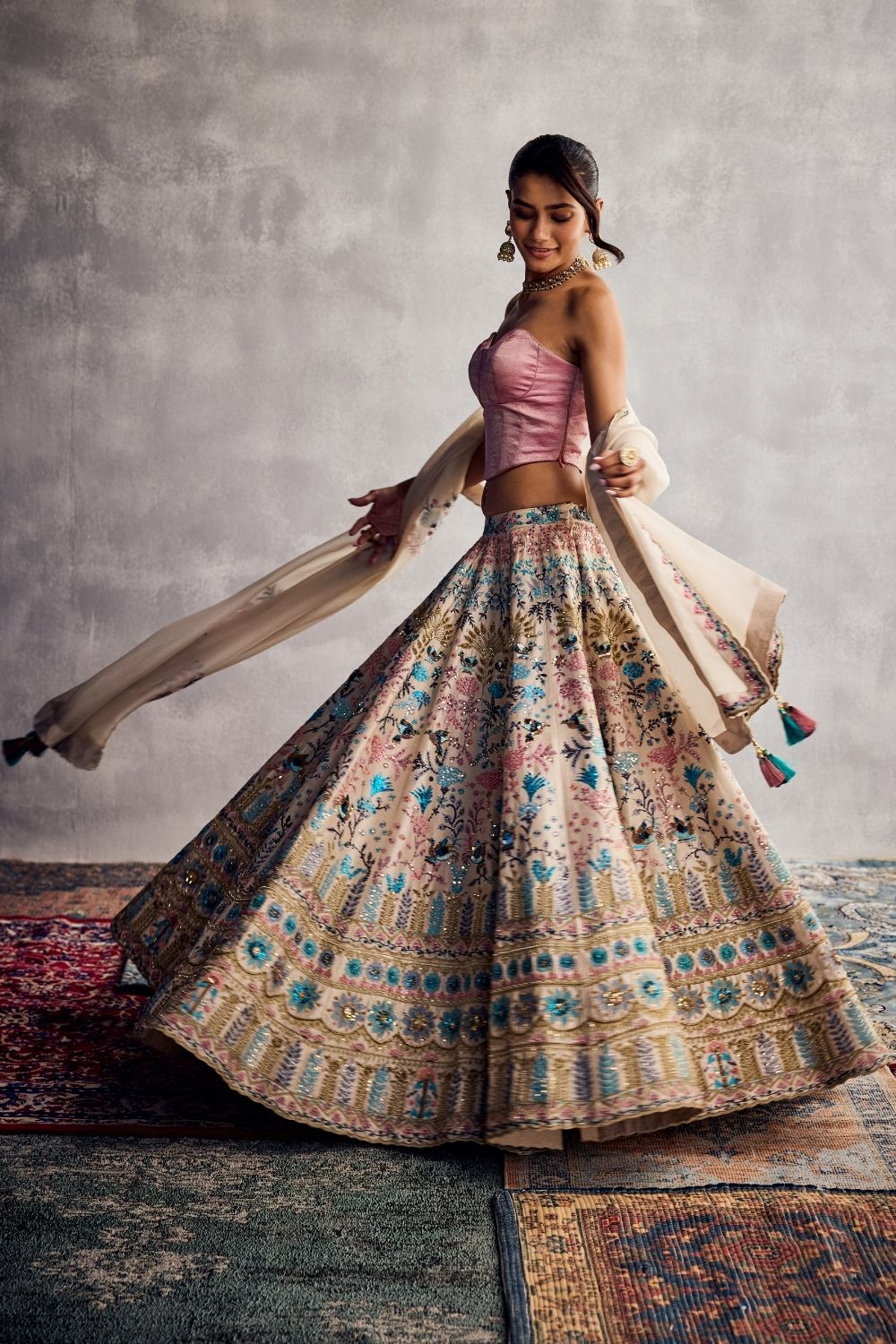 Ivory & Sparkling Pink Lehenga Set