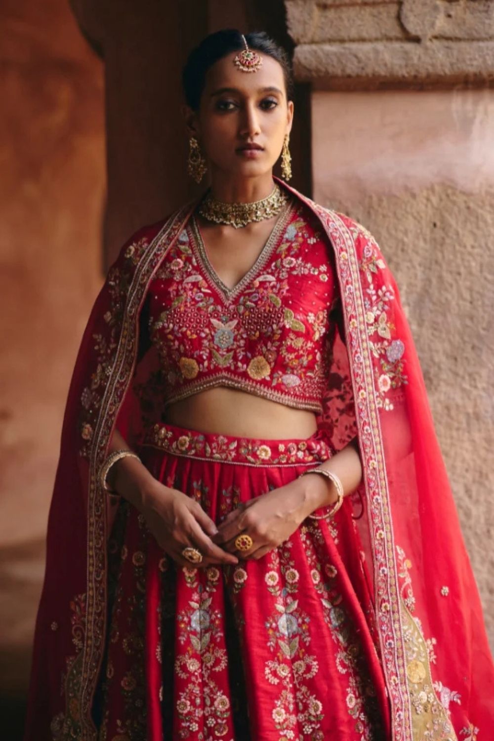 Velvet Patchwork Long Booti Lehenga With Organza Dupatta