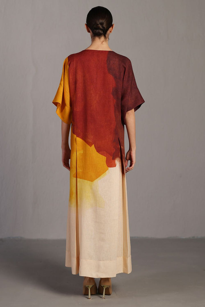 Diffuse brown & ochre long dress