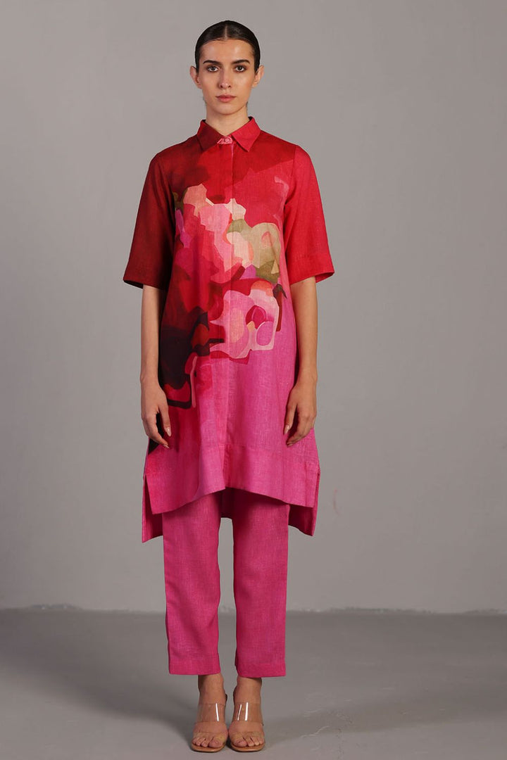 Diffuse fuchsia pink kurta set