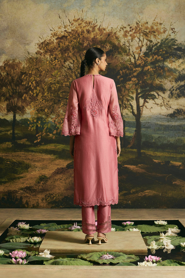 Pink Cutwork And Beadwork Kurta With Narrow Pants