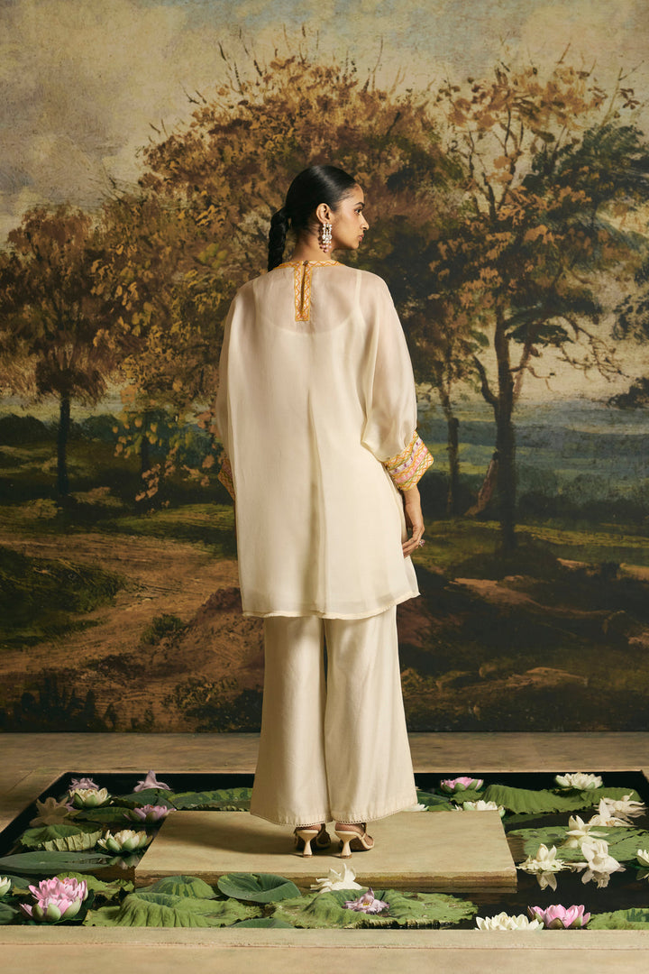 Ivory Floral Blossom Tunic With Cutwork Pants
