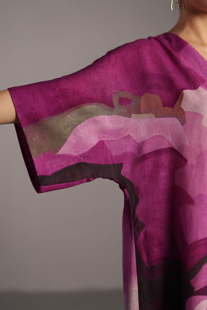 Diffuse beetroot & light grey long dress