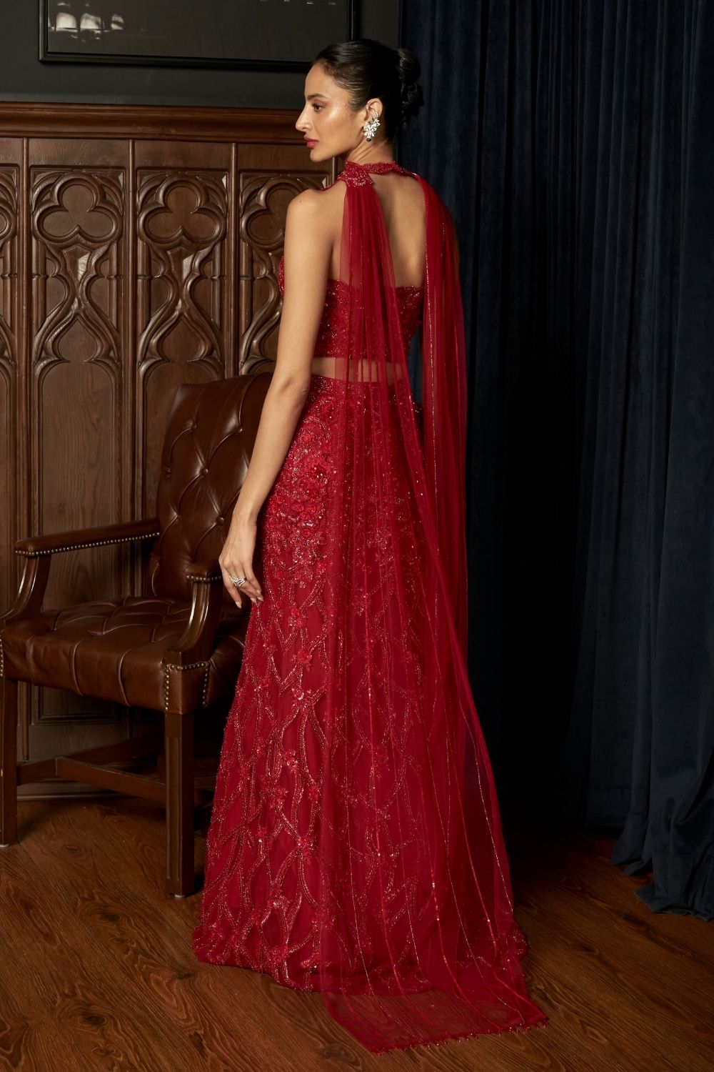Red Fishcut Lehenga Set