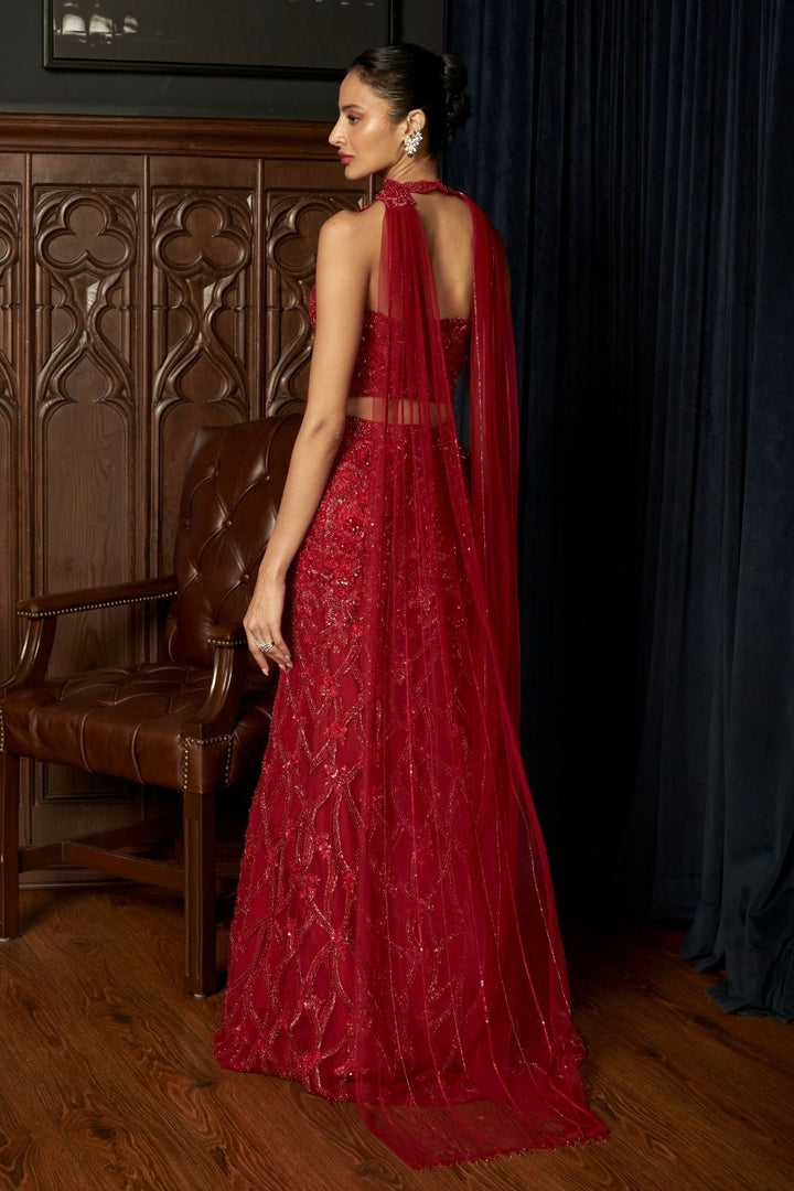 Red Fishcut Lehenga Set