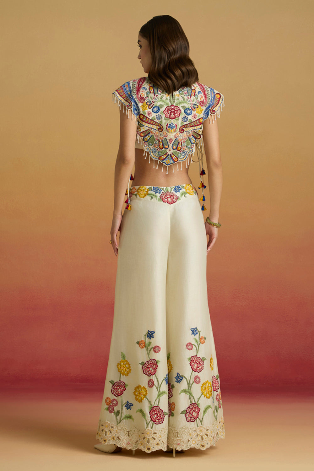 Ivory Floral Embroidered Sharara