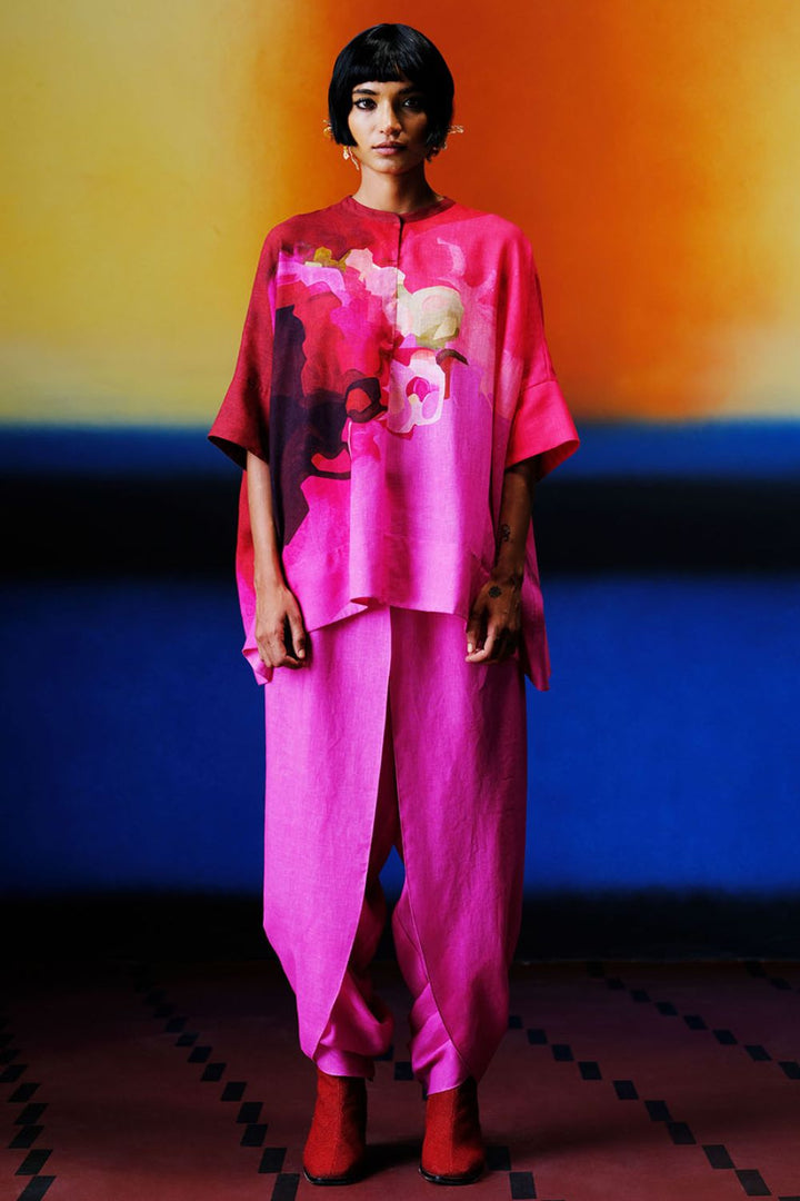 Diffuse fuchsia pink kurta set