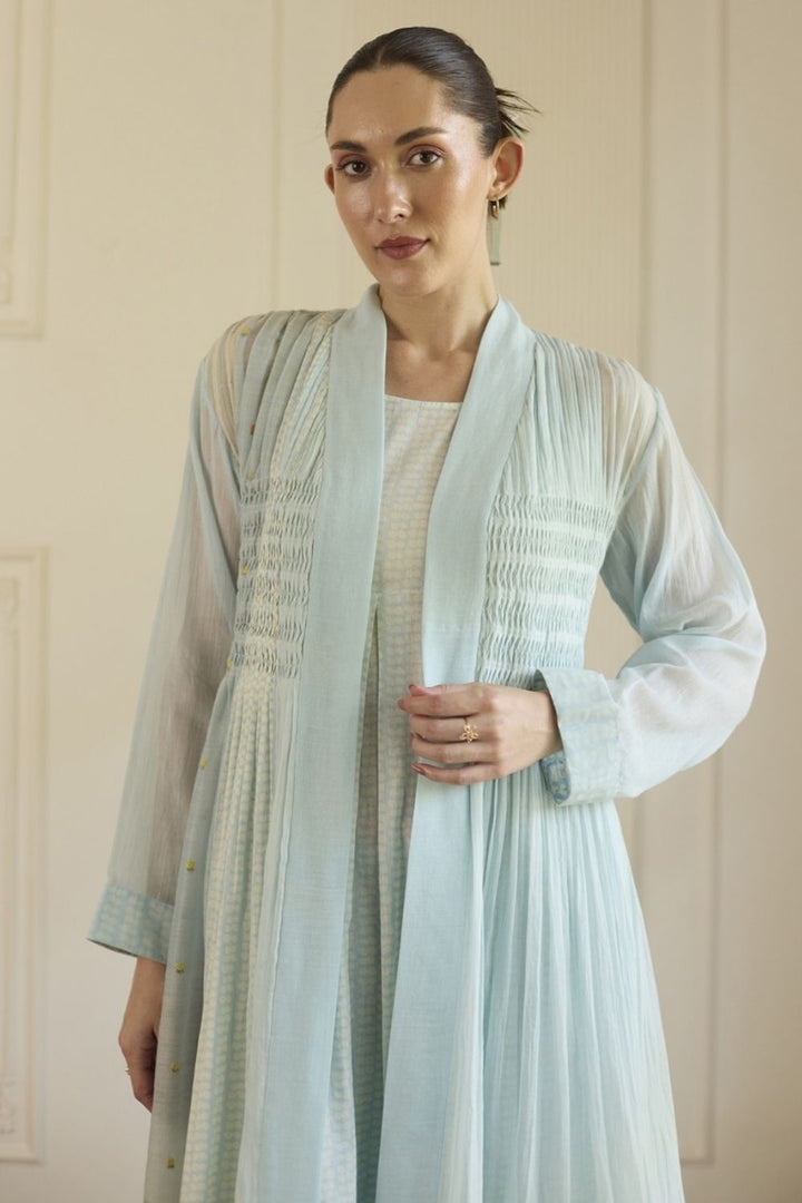 Blue Overlay/ Jacket With Slip and Pants Set