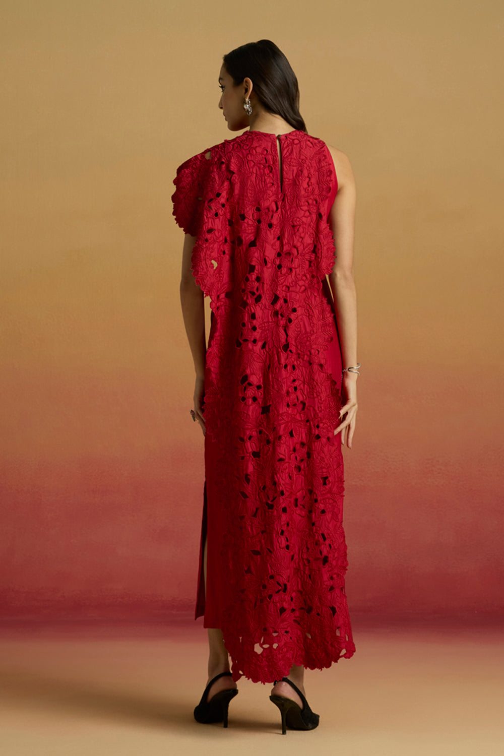 Red Drape Detail Straight Dress