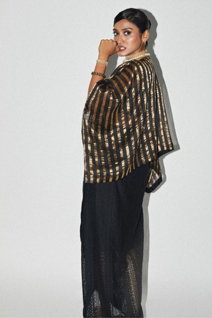 Black & Gold Embroidered Kaftan Top