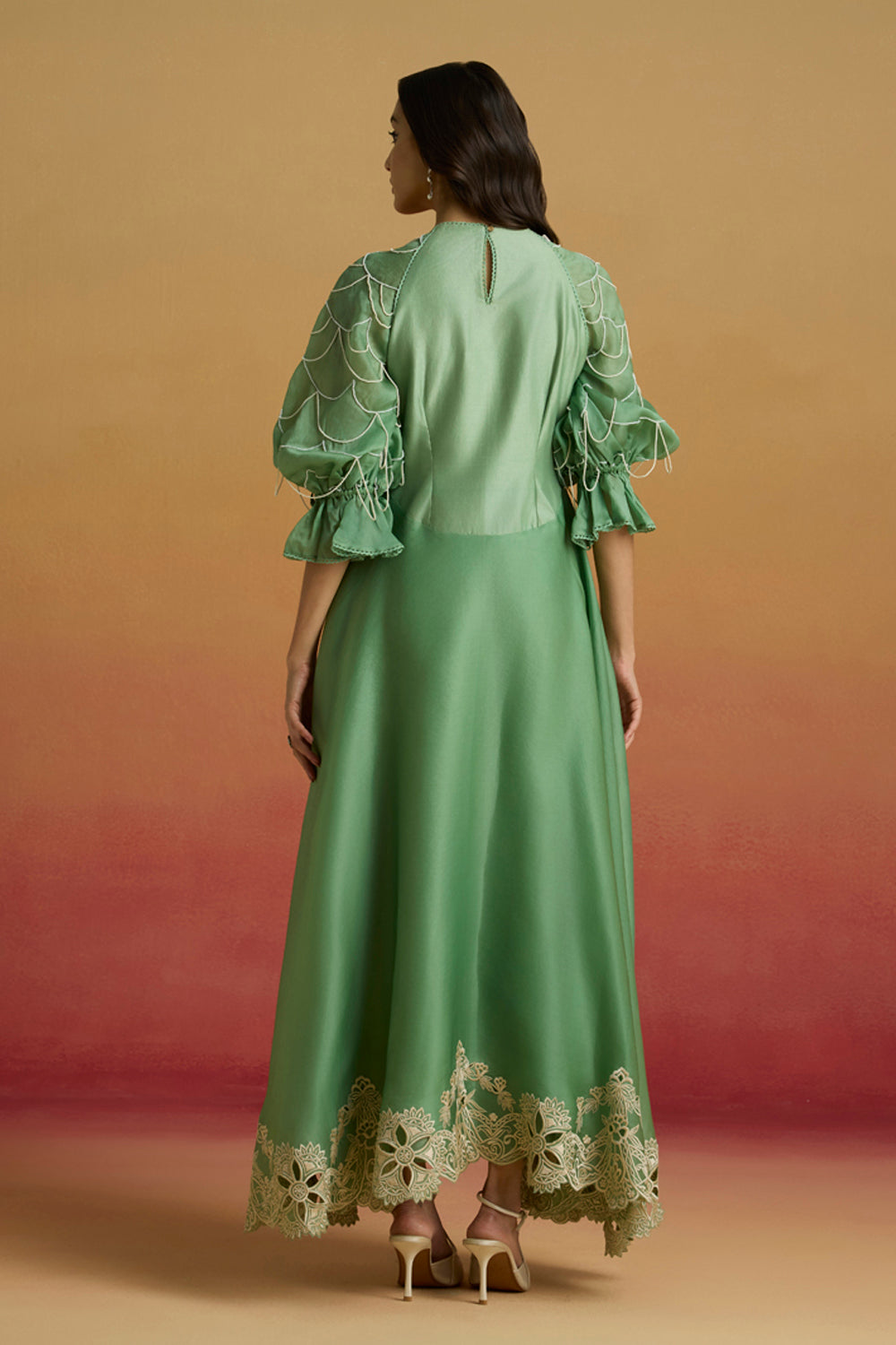 Sage Green Contrast Flounce Dress